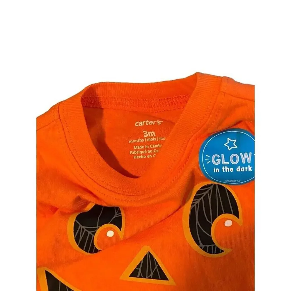 3M Carter's Glow in the Dark Halloween Shirt Jack-o-lantern NWT